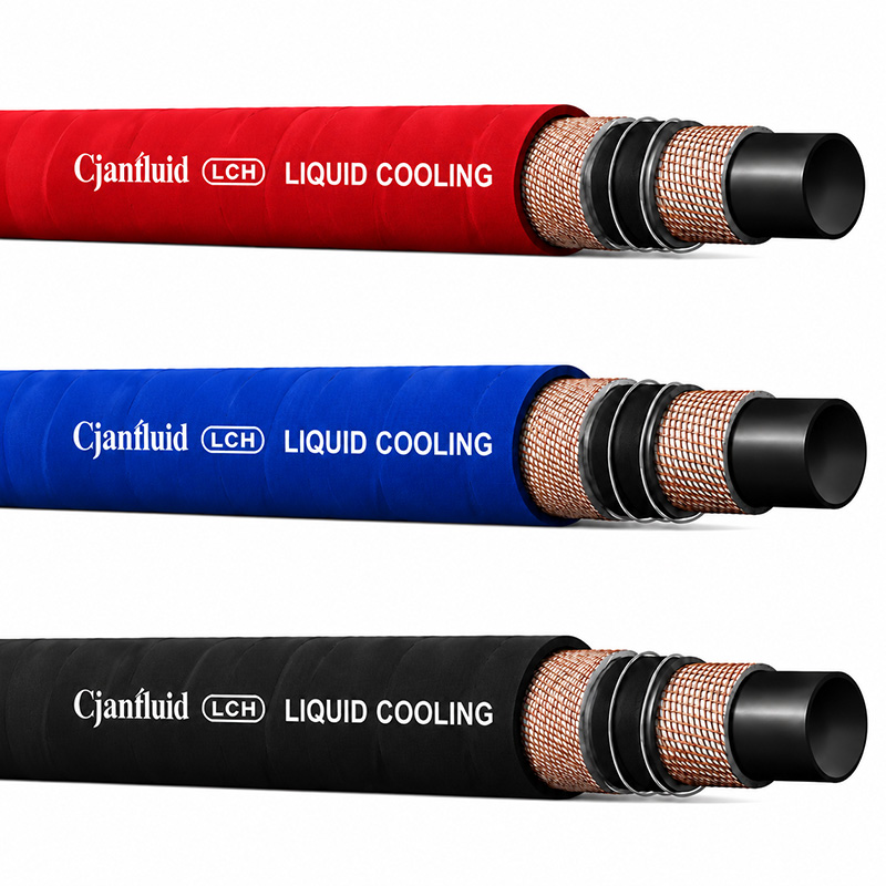 Engineering cutaway illustrating the internal construction of a liquid cooling hose.